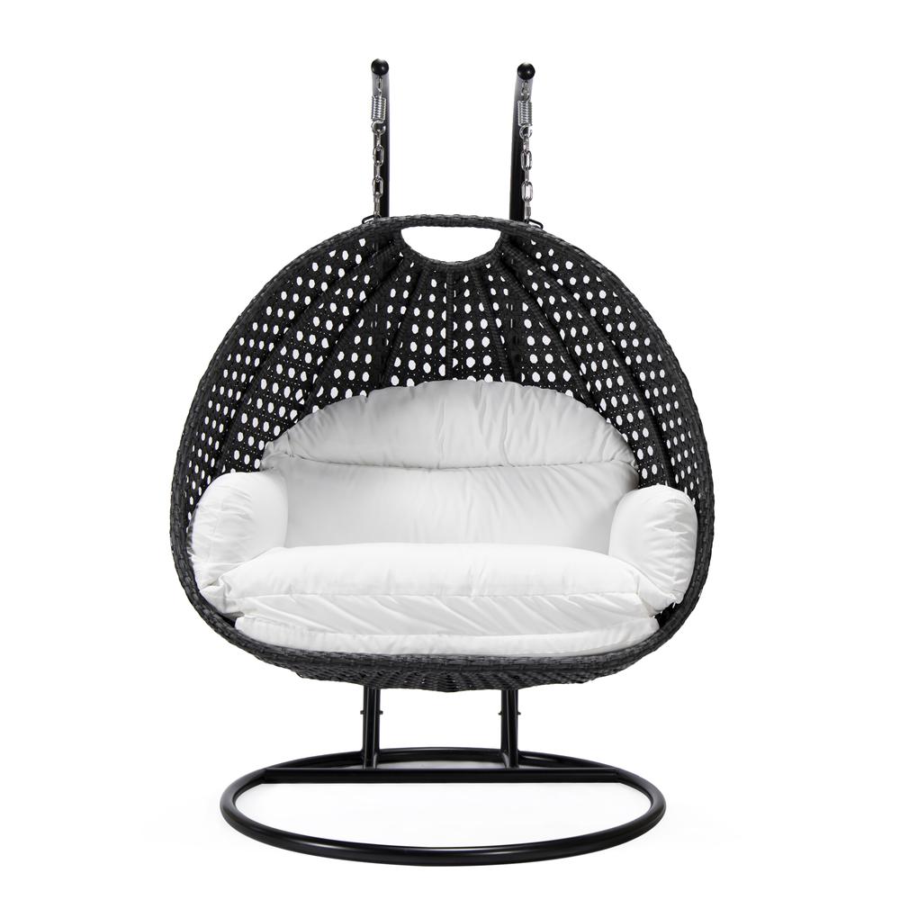 LeisureMod MendozaWicker Hanging 2 person Egg Swing Chair in White. Picture 2