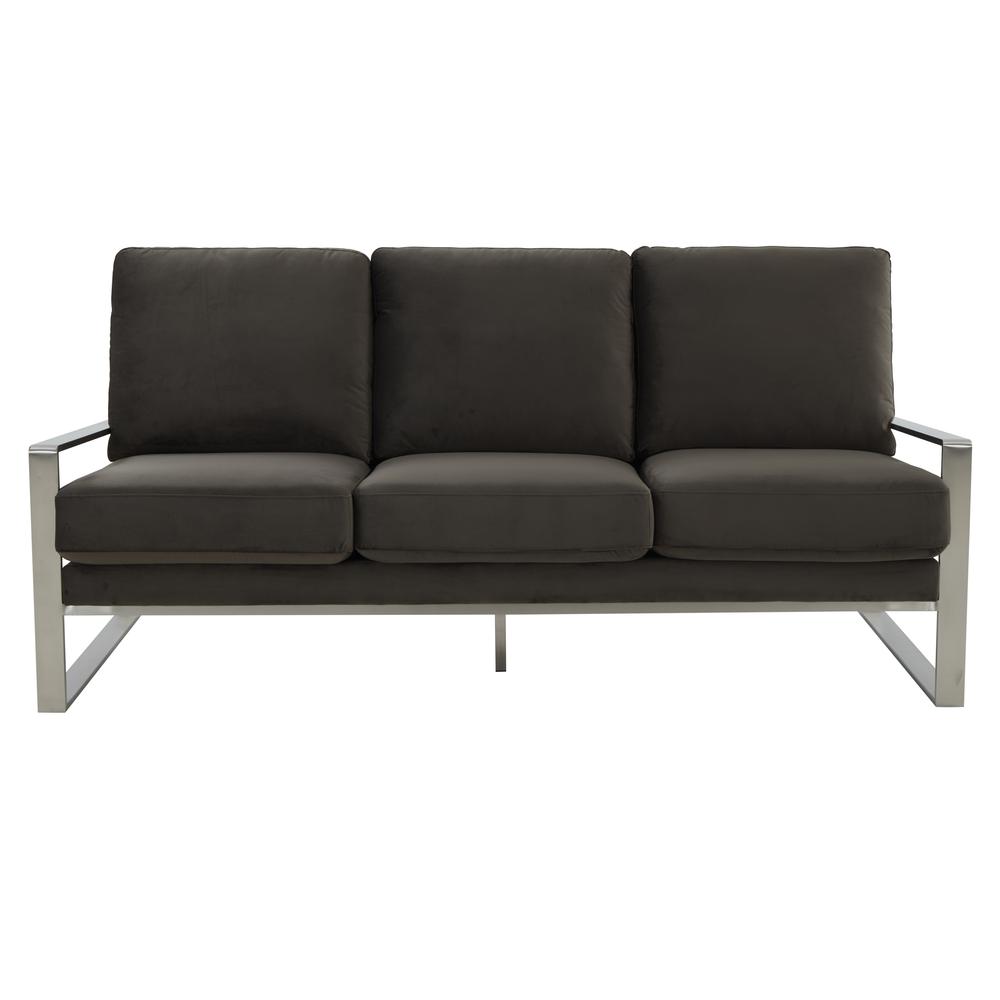 LeisureMod Jefferson Contemporary Modern Design Velvet Sofa With Silver Frame. Picture 6