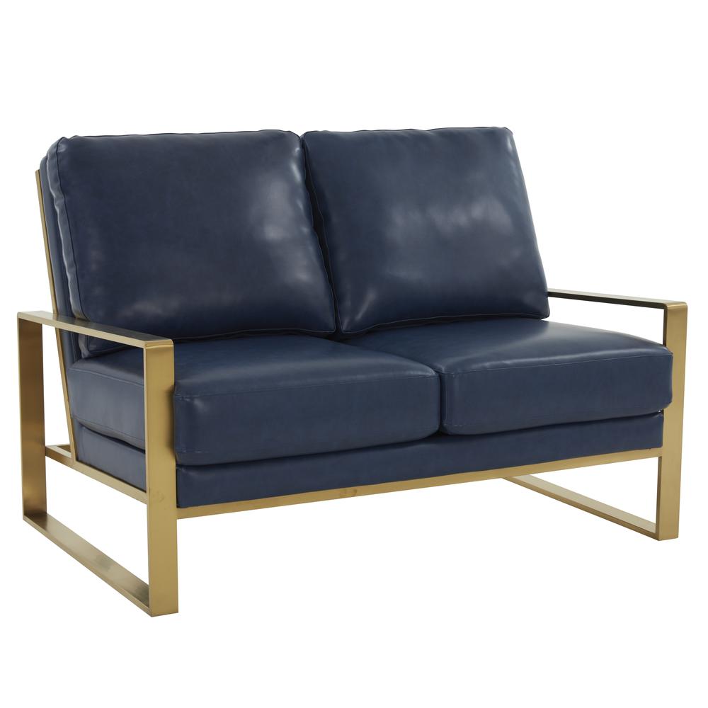 Jefferson - Leather Loveseat - Gold Frame - Navy Blue. Picture 1