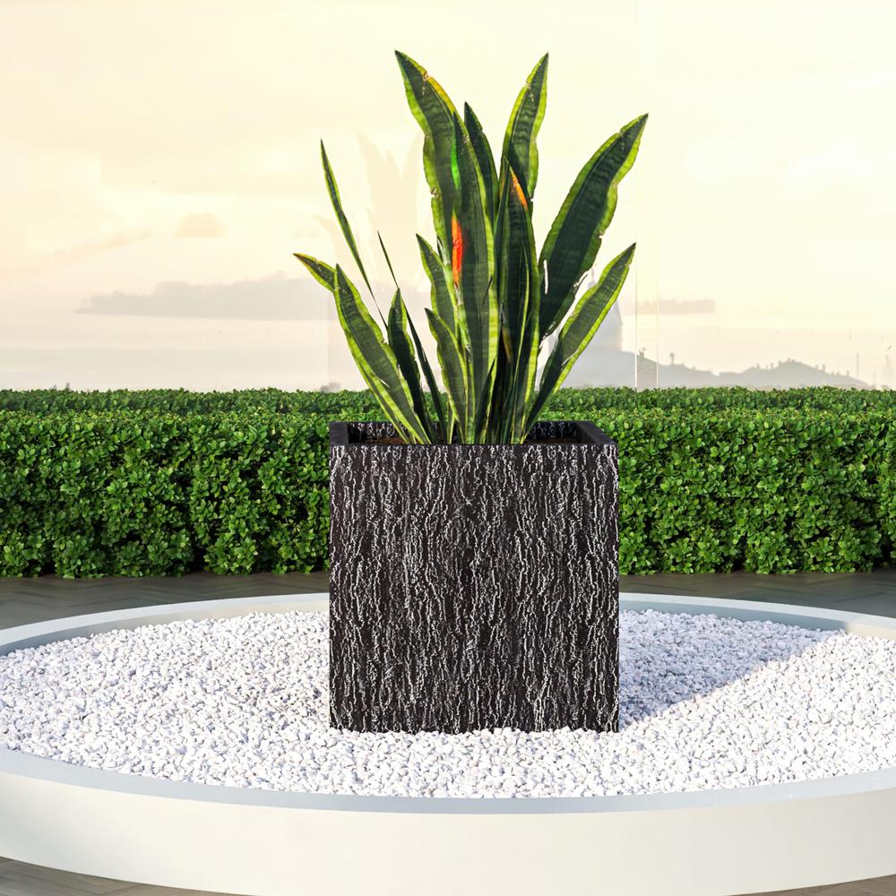Verdura Series Cubic Poly Stone Planter in Dotted Blck 21.7 Cube. Picture 1