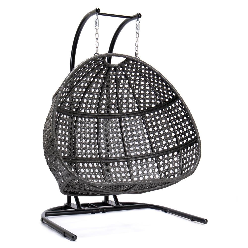 LeisureMod Wicker Hanging Double Egg Swing Chair in Dark Brown. Picture 5
