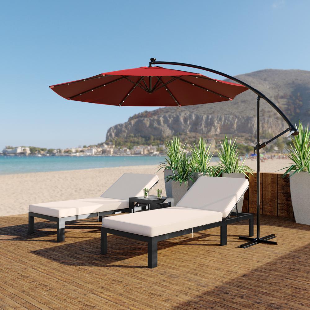 Outdoor 10 Ft Offset Cantilever Hanging Patio Umbrella With Solar Powered LED. Picture 1