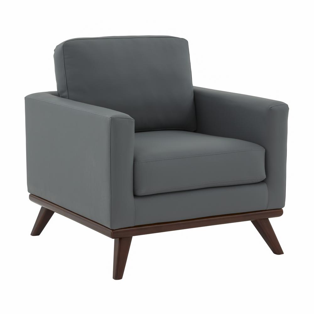 LeisureMod Chester Modern Leather Accent Arm Chair With Birch Wood Base, Grey. Picture 1