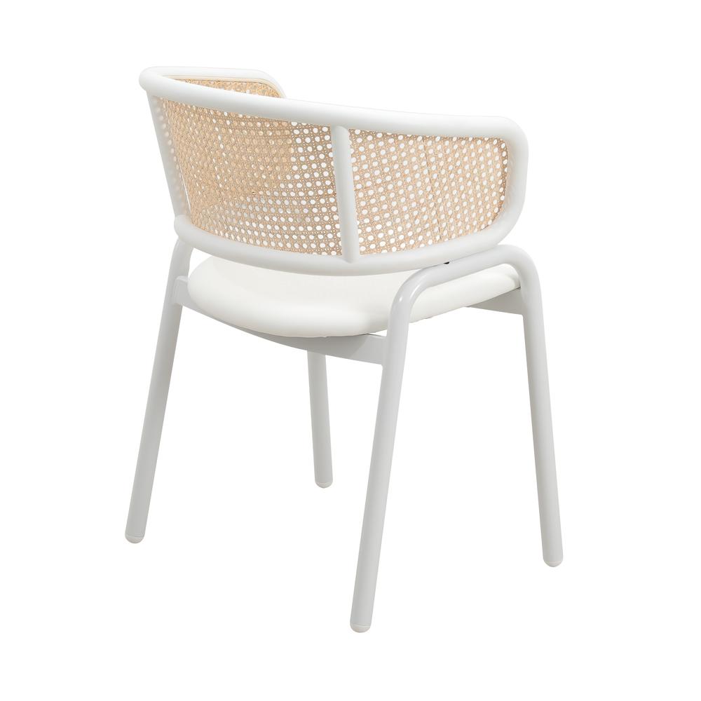 Dining Chair with White Powder Coated Steel Legs and Wicker Back, Set of 2. Picture 5