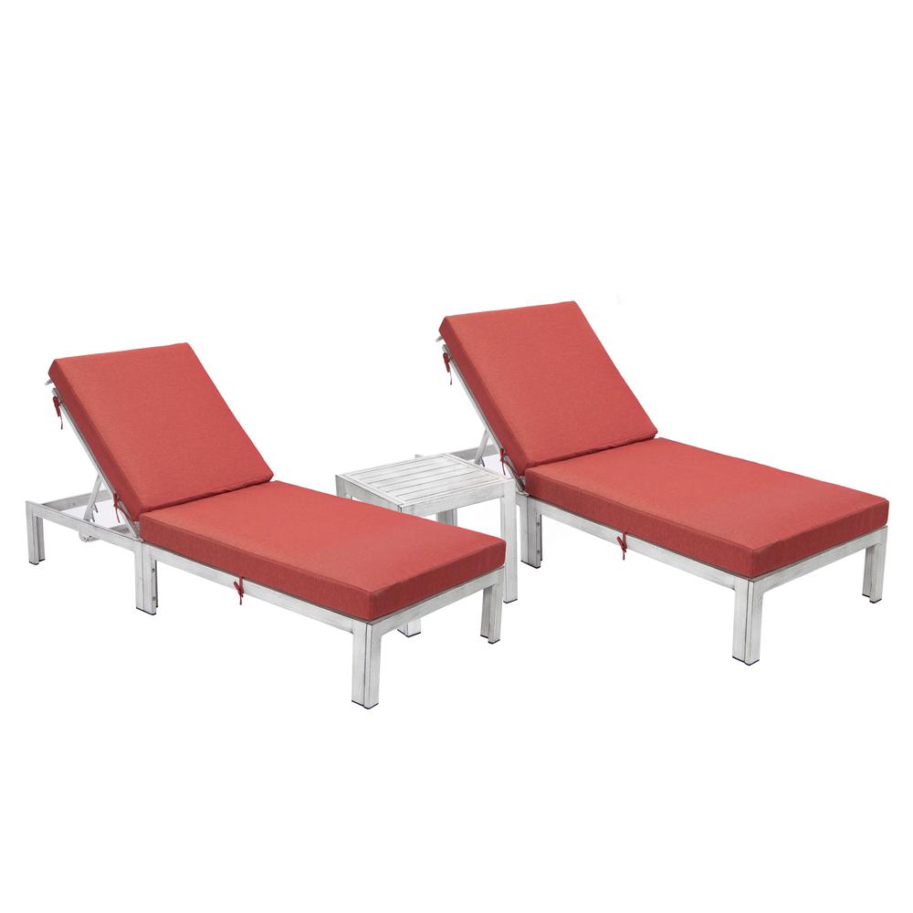 Outdoor Weathered Grey Chaise Lounge Chair Set of 2 With Side Table & Cushions. Picture 1