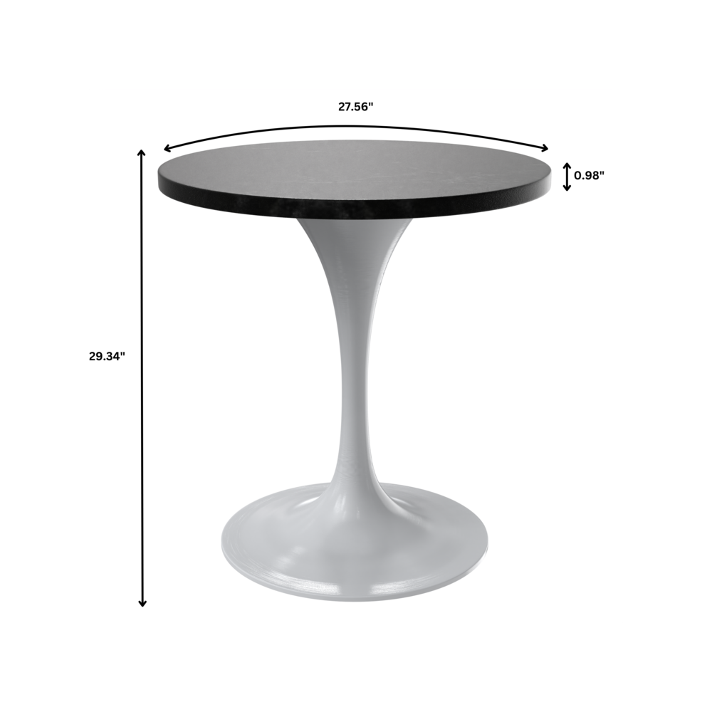 Verve 27 Round Dining Table, White Base with Black MDF Top. Picture 5