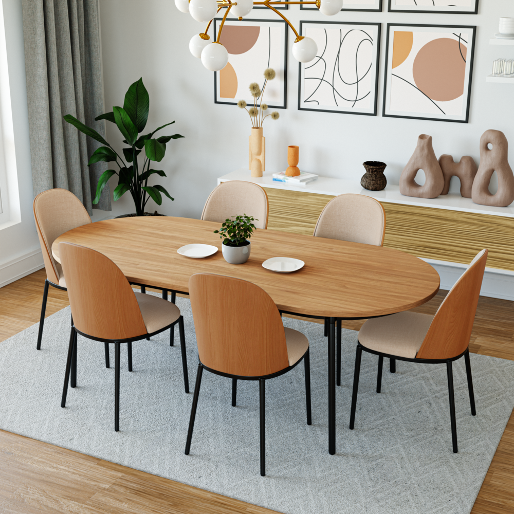 7-Piece Dining Set in Steel Frame with 6 Dining Chairs and 71" Oval Dining Table. Picture 23
