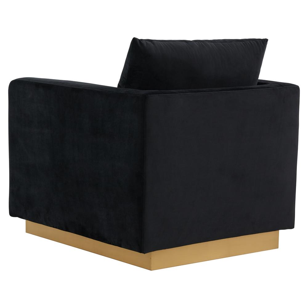 LeisureMod Nervo Velvet Accent Armchair With Gold Frame, Midnight Black. Picture 5