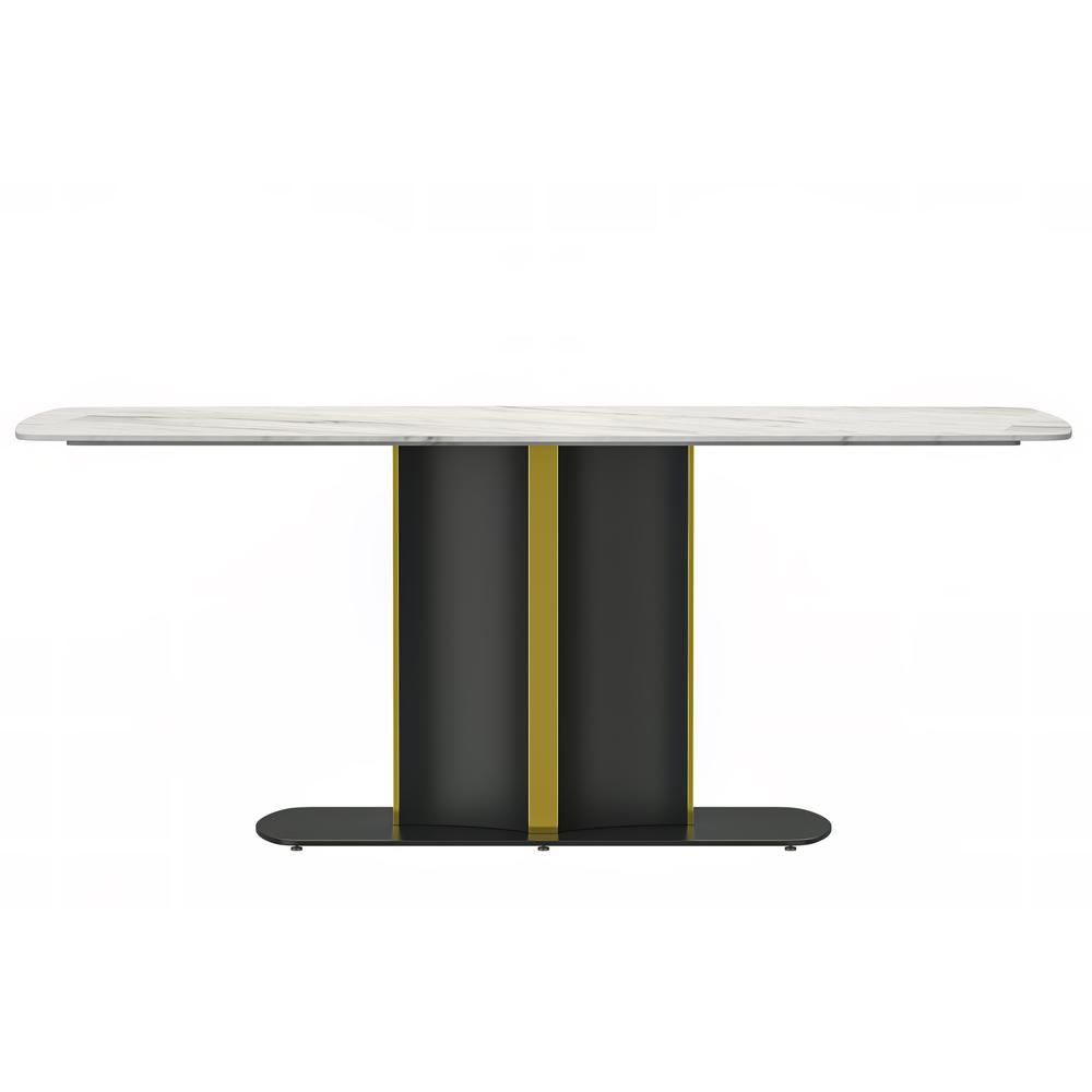 Modern Dining Table Black and Gold Base, With 55 White Sintered Stone Top. Picture 2