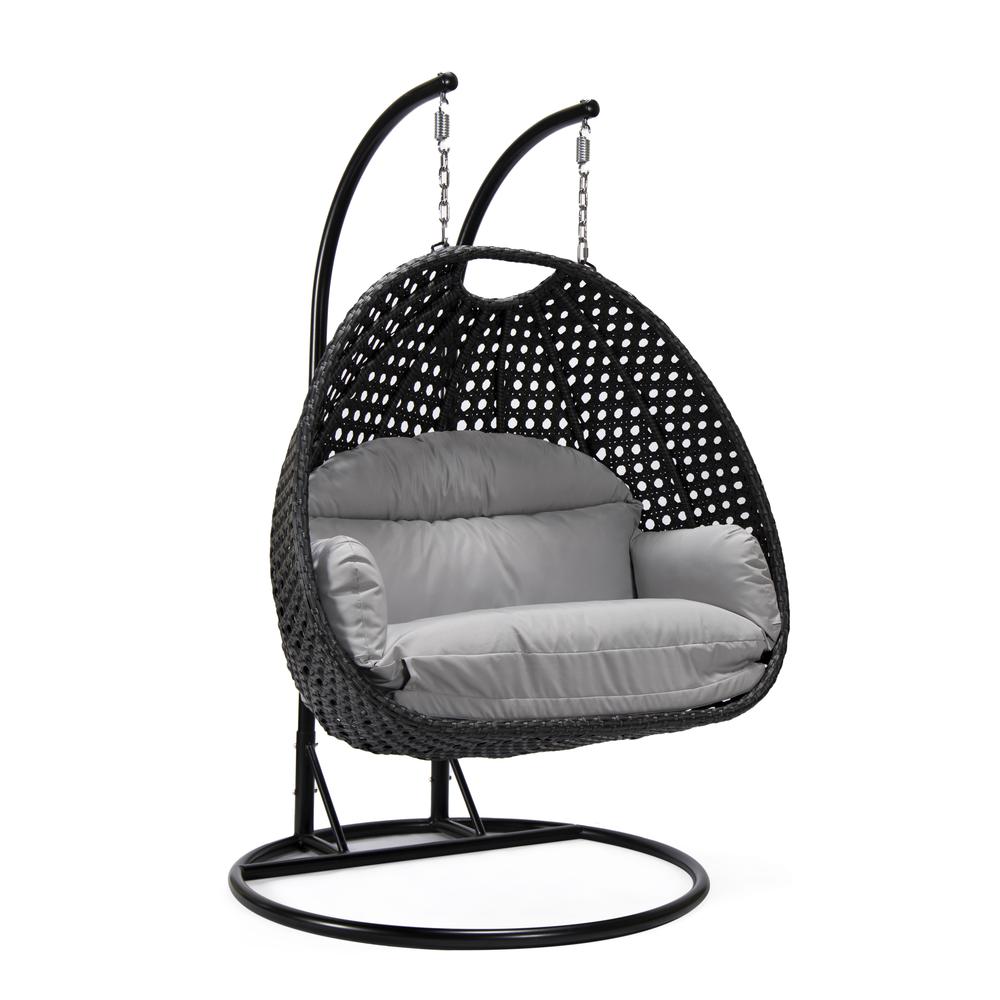 LeisureMod MendozaWicker Hanging 2 person Egg Swing Chair in Light Grey. The main picture.
