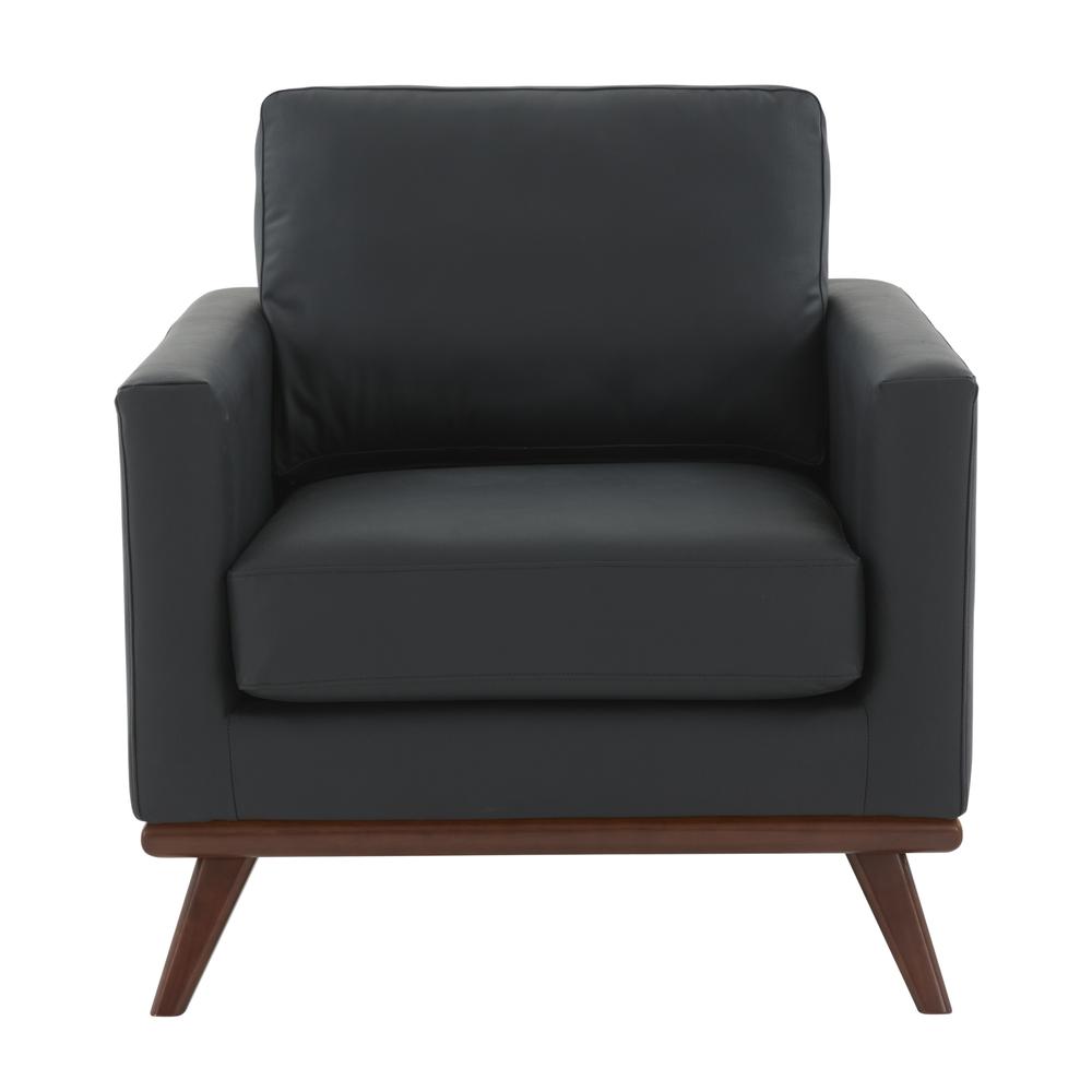 LeisureMod Chester Modern Leather Accent Arm Chair With Birch Wood Base, Black. Picture 4