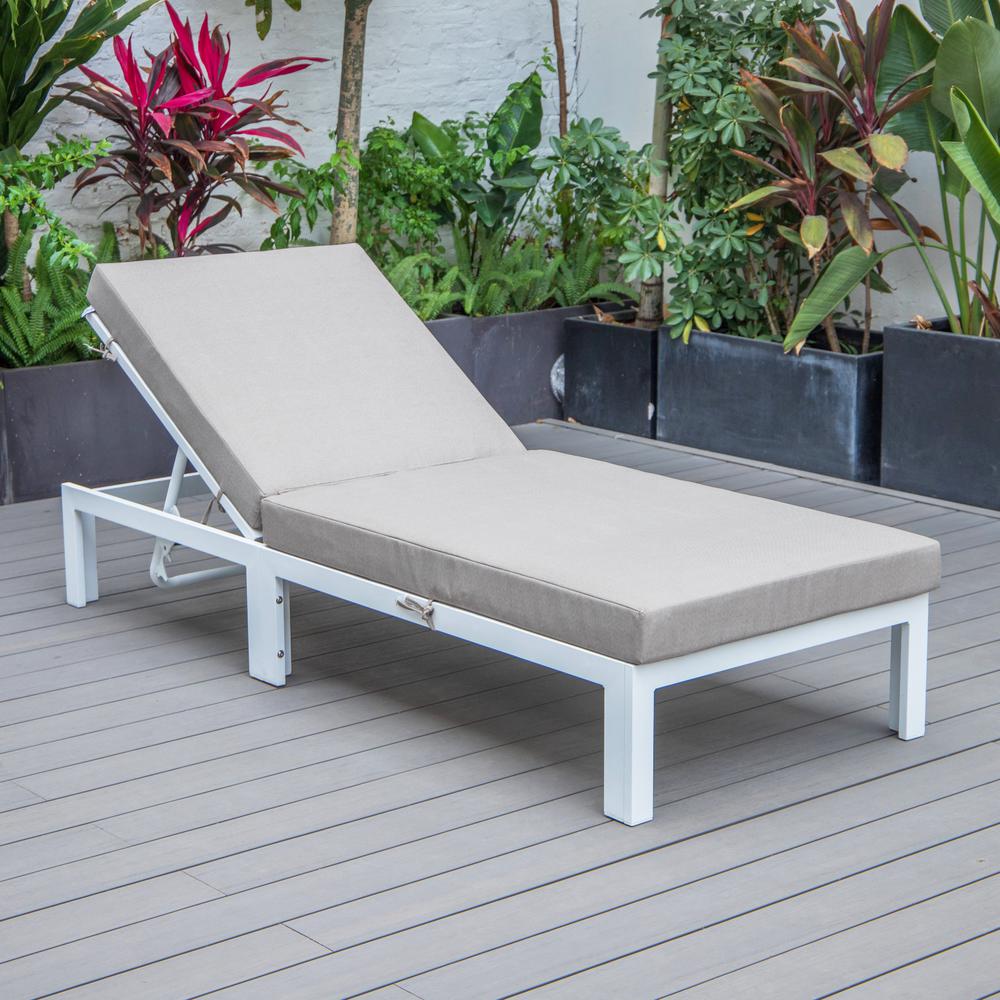 Chelsea Modern Outdoor White Chaise Lounge Chair With Cushions. Picture 4