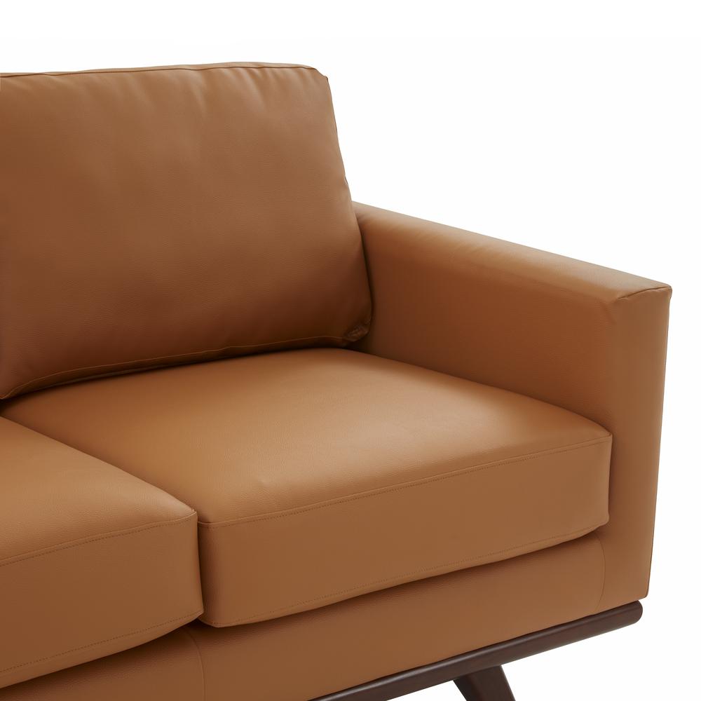 LeisureMod Chester Modern Leather Loveseat With Birch Wood Base, Cognac Tan. Picture 5