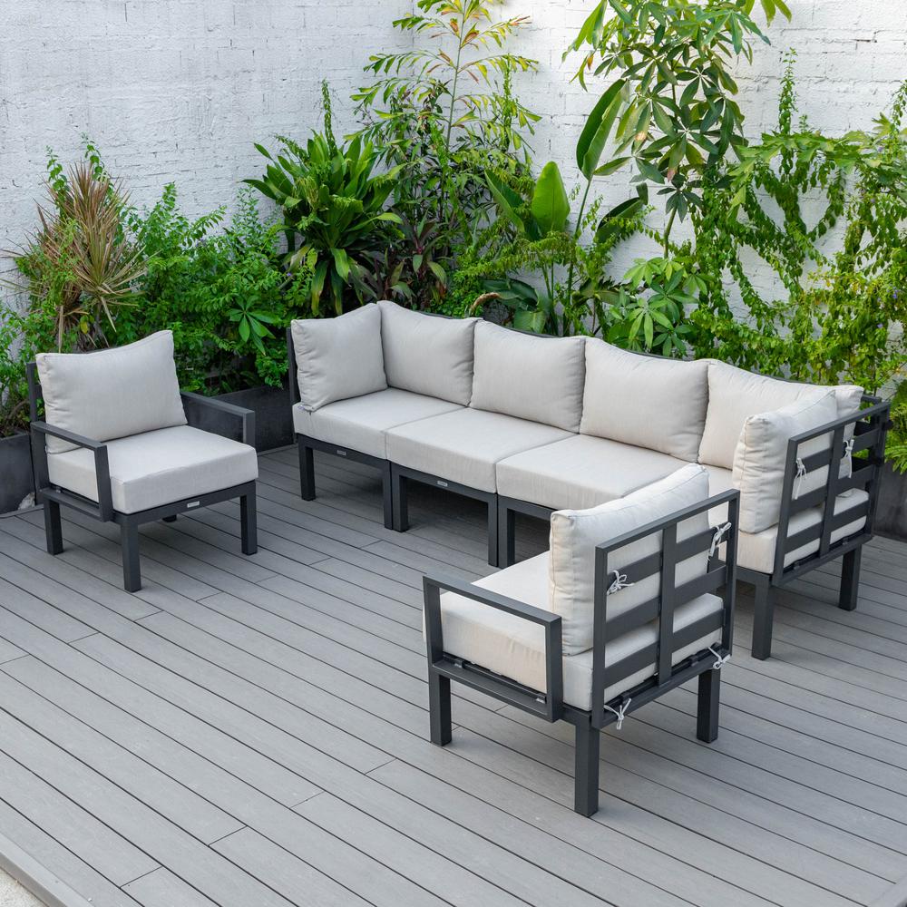 LeisureMod Chelsea 6-Piece Patio Sectional Black Aluminum With Cushions in Beige. Picture 30