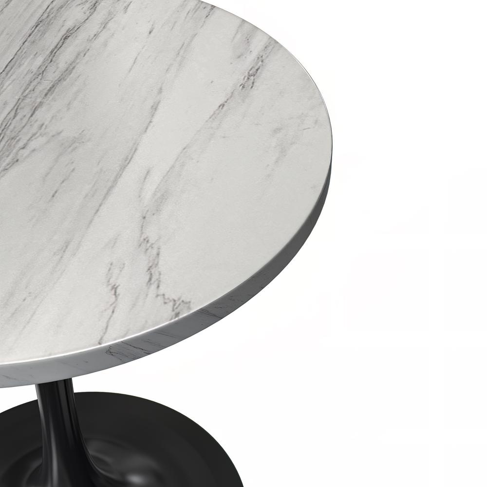 Verve 27" Round Dining Table, Black Base with Laminated White Marbleized Top. Picture 4