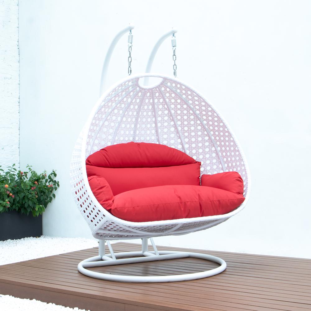 White Wicker Hanging 2 person Egg Swing Chair. Picture 4