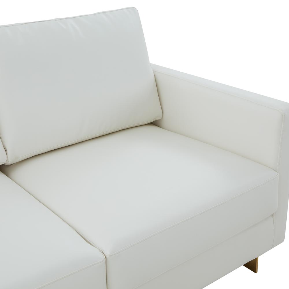 LeisureMod Lincoln Modern Mid-Century Upholstered Leather Loveseat with Gold Frame, White. Picture 4