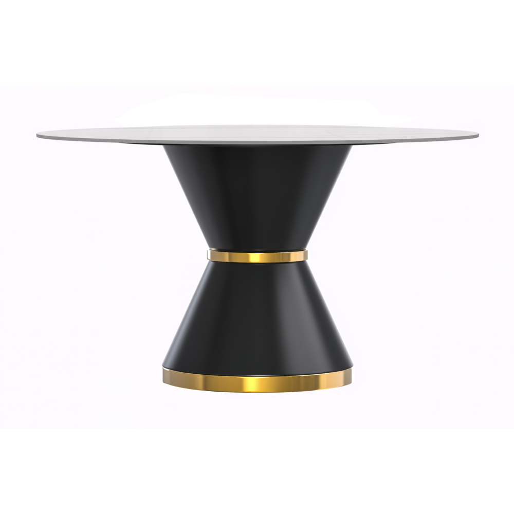 Round Dining Table Black\Gold Base with 60 Round White/Gold Sintered Stone Top. Picture 8