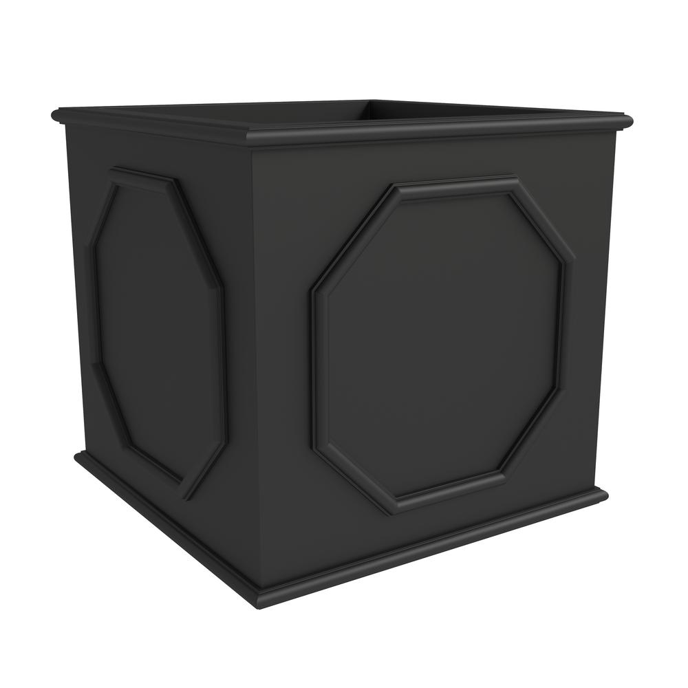 Sprout Series Cubic Fiber Stone Planter in Black 25.6 Cube. Picture 1