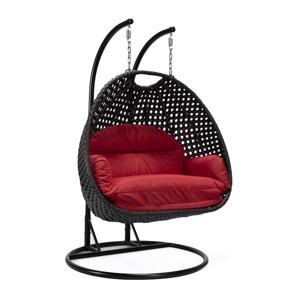 LeisureMod MendozaWicker Hanging 2 person Egg Swing Chair in Red. Picture 1