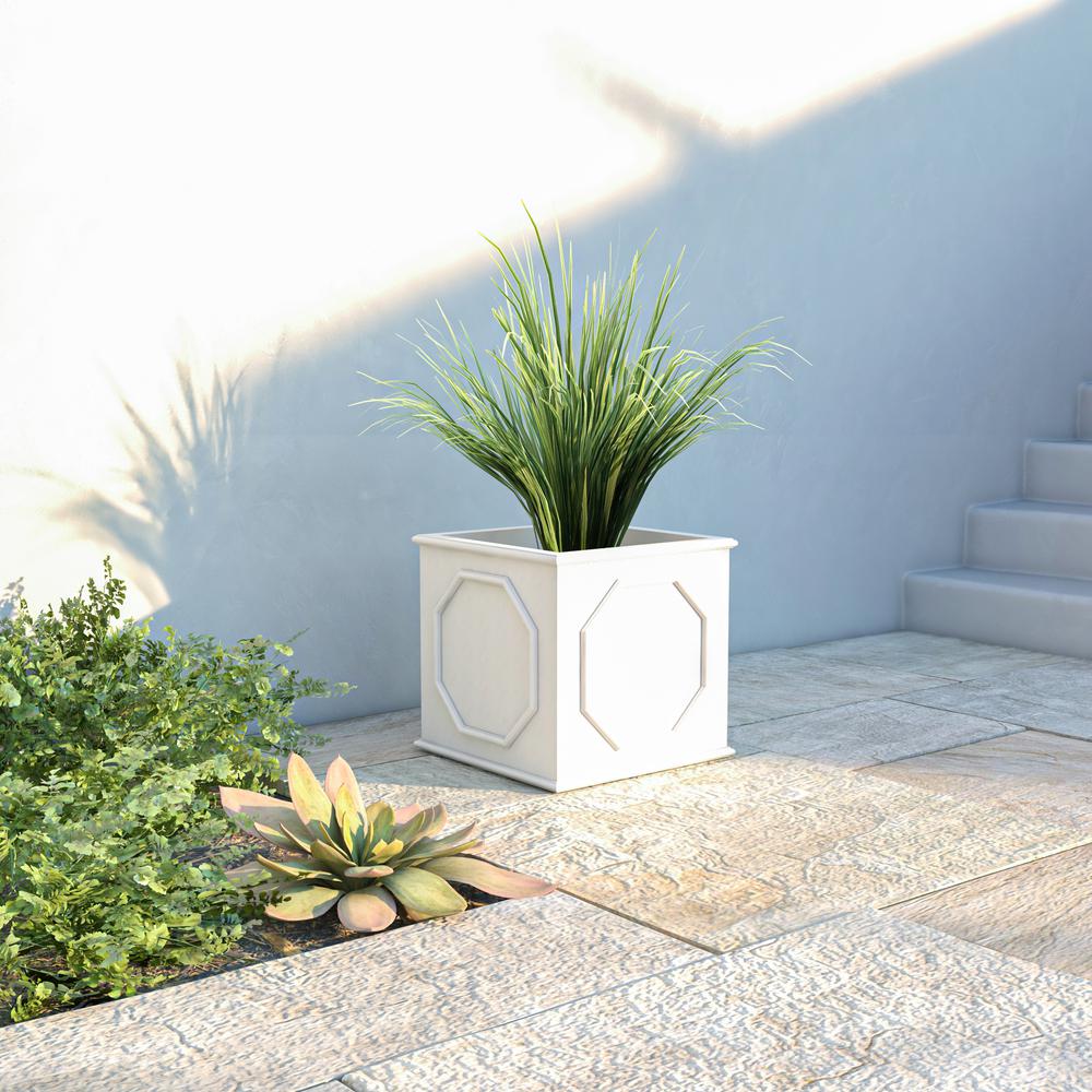Sprout Series Cubic Fiber Stone Planter in White 17.7 Cube. Picture 4