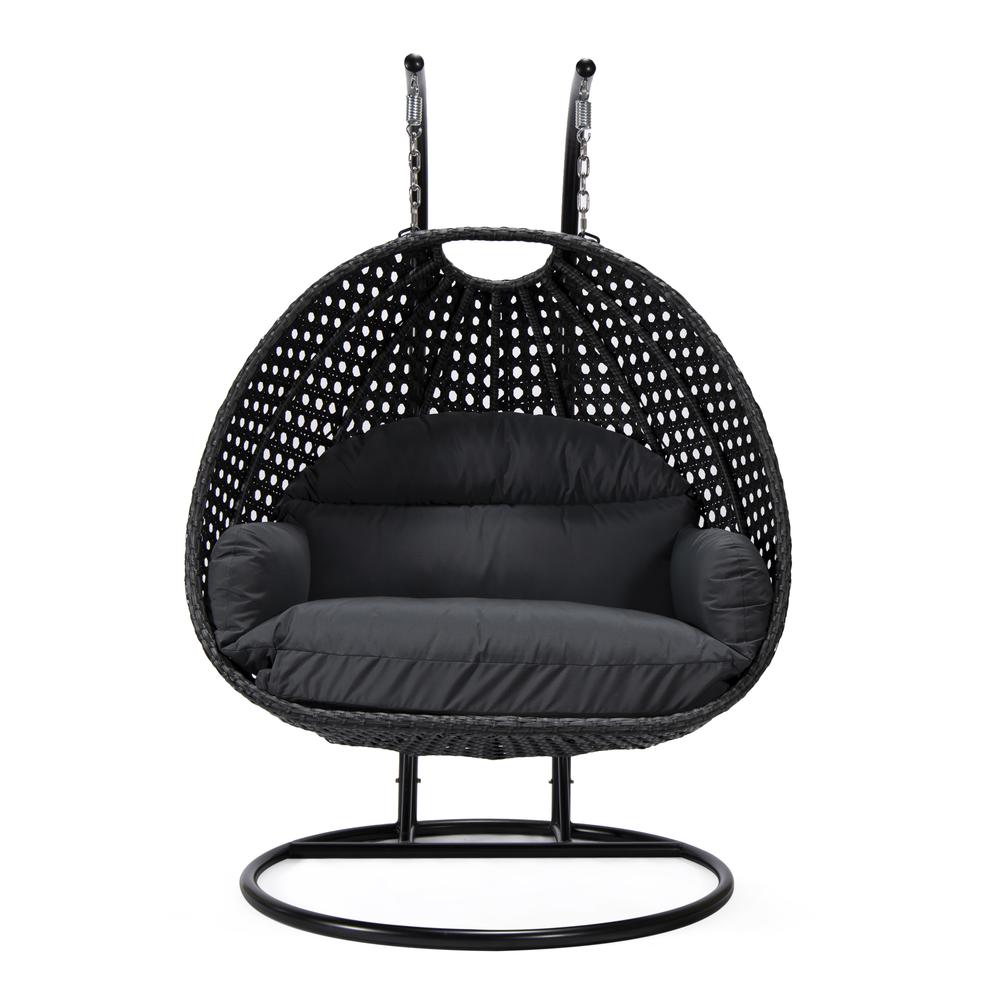 LeisureMod MendozaWicker Hanging 2 person Egg Swing Chair in Dark Grey. Picture 2