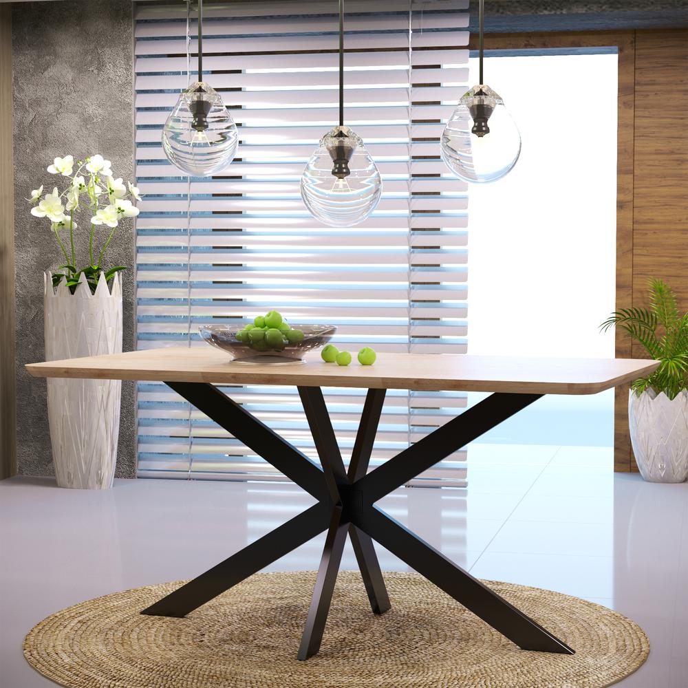 Ravenna 63" Rectangular Wood Dining Table With Modern Metal Base. Picture 3