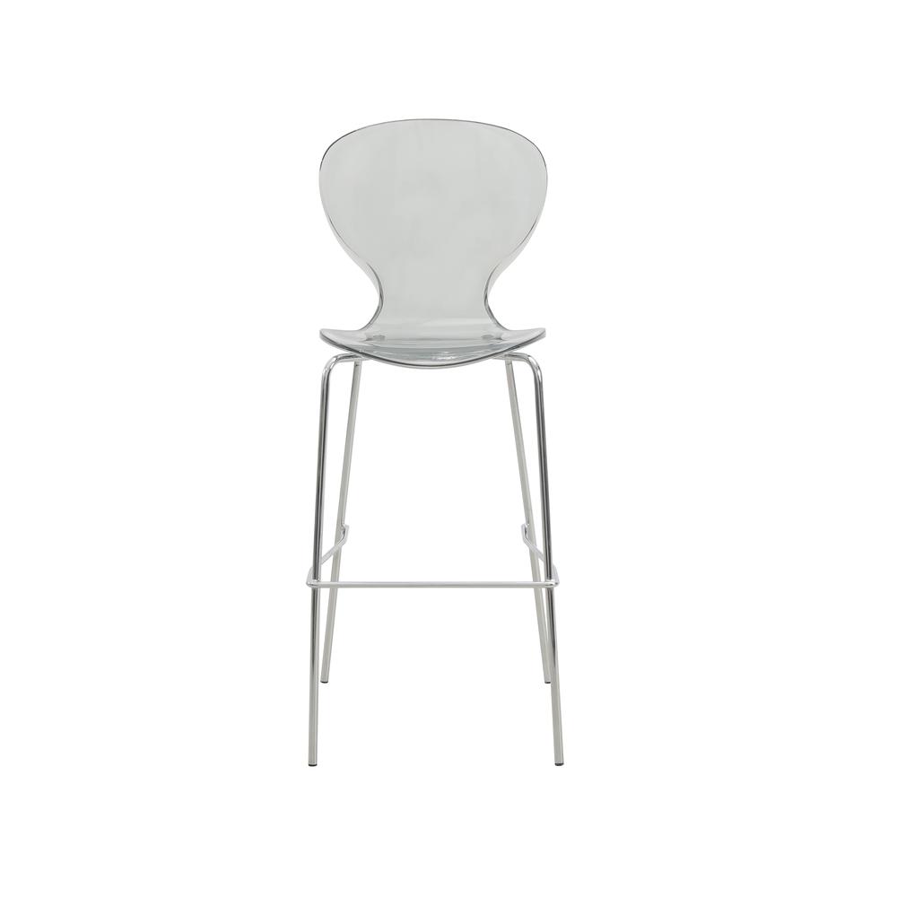 Oyster Acrylic Barstool with Steel Frame in Chrome Finish Set of 2 in Smoke. Picture 5