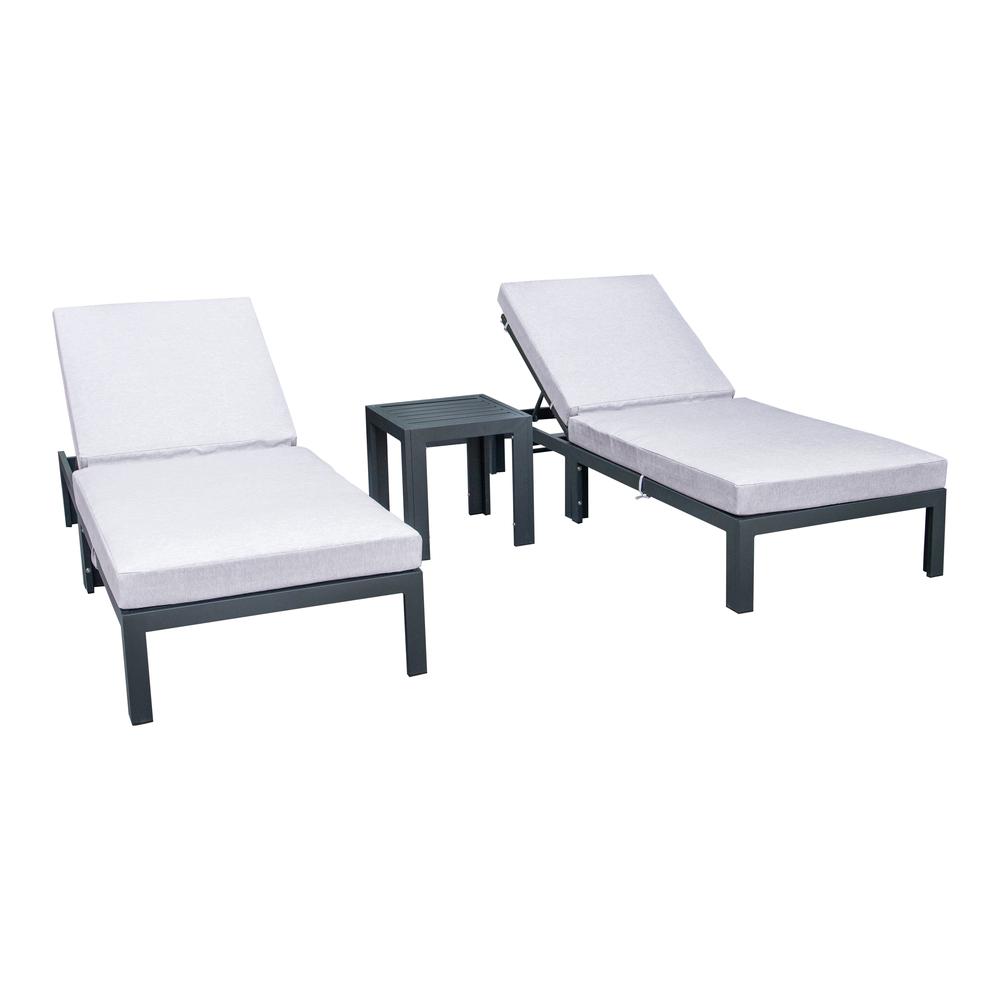 Chelsea Modern Outdoor Chaise Lounge Chair Set of 2 With Side Table & Cushions. Picture 2