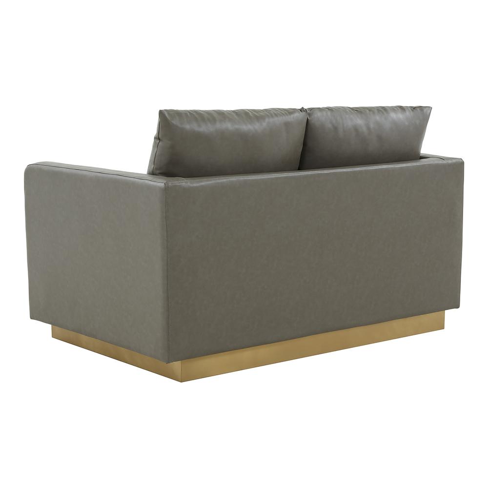 LeisureMod Nervo Modern Mid-Century Upholstered Leather Loveseat with Gold Frame, Grey. Picture 2