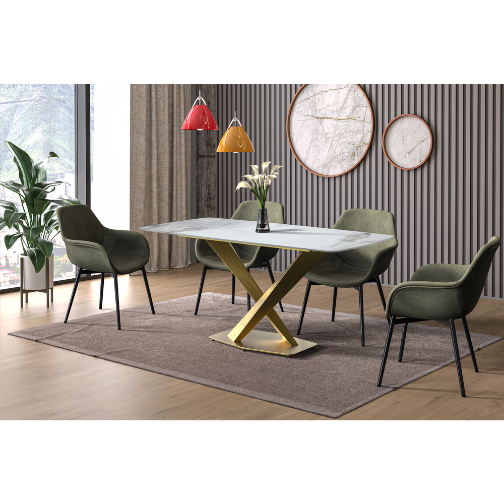 Modern Dining Table Gold Base, With 55" Medium Grey Sintered Stone Top. Picture 5