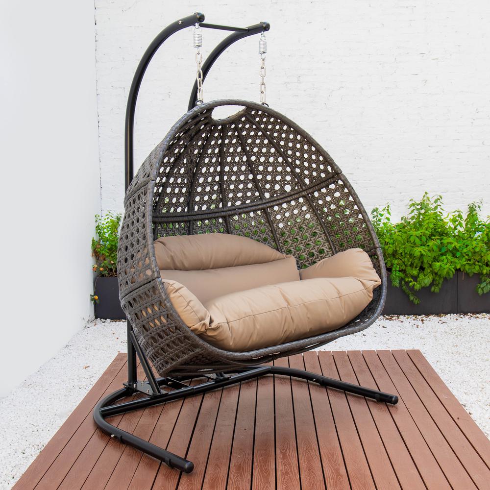 LeisureMod Wicker Hanging Double Egg Swing Chair  EKDCH-57BR. Picture 8