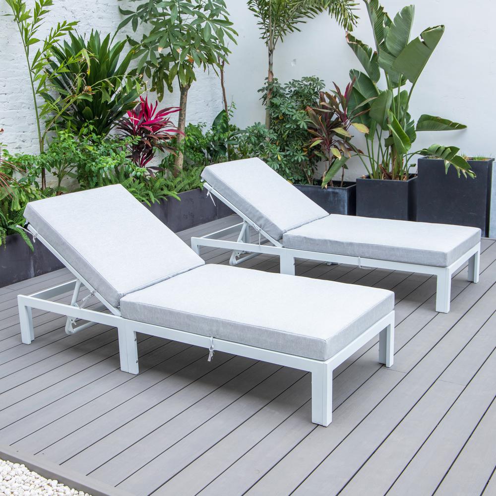 Chelsea Modern Outdoor White Chaise Lounge Chair With Cushions Set of 2. Picture 2