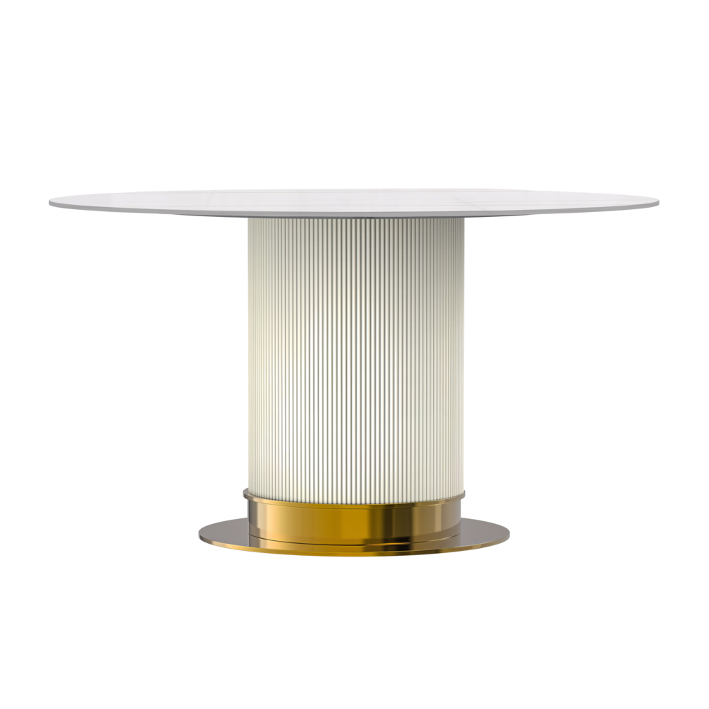 Round Dining Table White\Gold Base with 60 Round White/Gold Sintered Stone Top. Picture 3