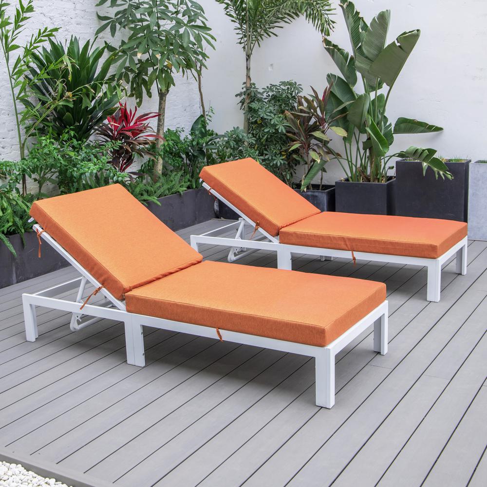 Chelsea Modern Outdoor White Chaise Lounge Chair With Cushions Set of 2. Picture 9
