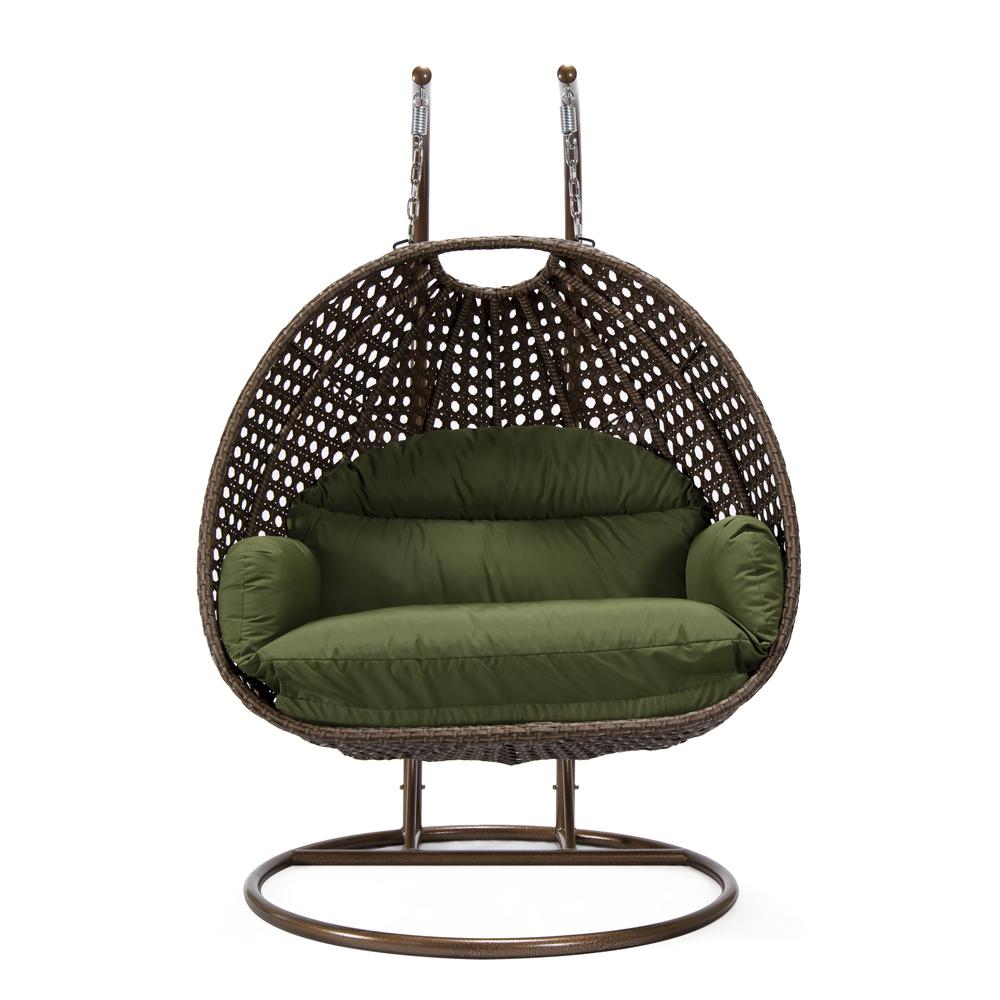 LeisureMod Wicker Hanging 2 person Egg Swing Chair , Dark Green. Picture 2