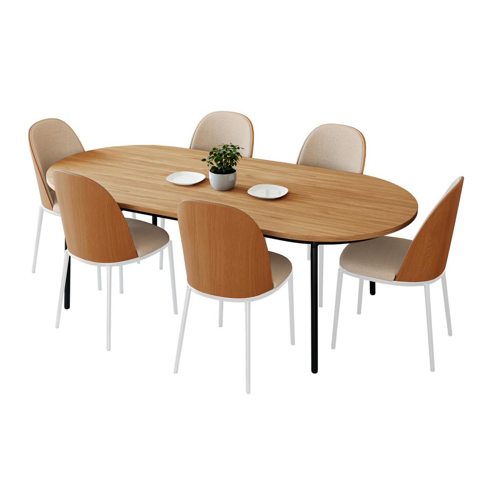 7-Piece Dining Set in White Steel Frame with 6 Dining Chairs and Dining Table. Picture 1
