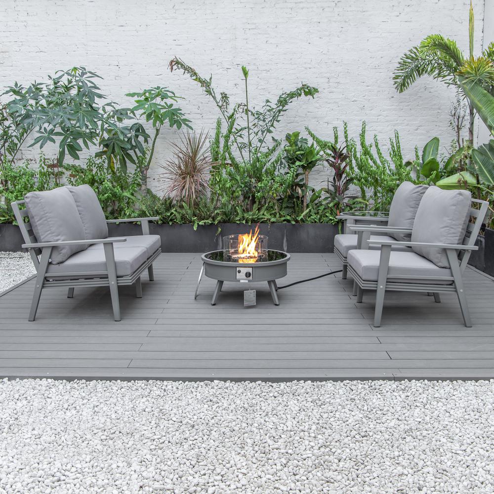 LeisureMod Walbrooke Modern Grey Patio Conversation With Round Fire Pit & Tank Holder, Grey. Picture 8