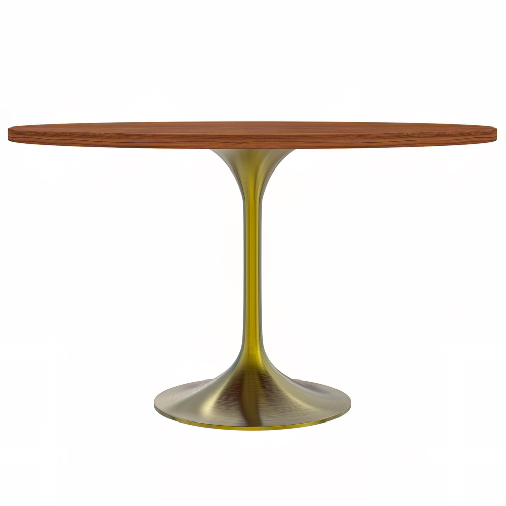 Verve 48" Round Dining Table, Brushed Gold Base with Cognac Brown MDF Top. Picture 3