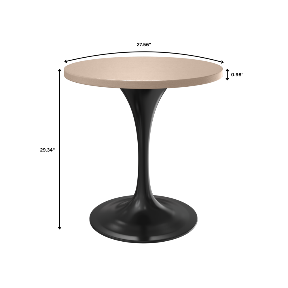 27 Round Dining Table, Black Base with Light Natural Wood MDF Top. Picture 7