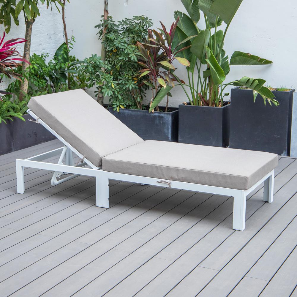 Chelsea Modern Outdoor White Chaise Lounge Chair With Cushions. Picture 3