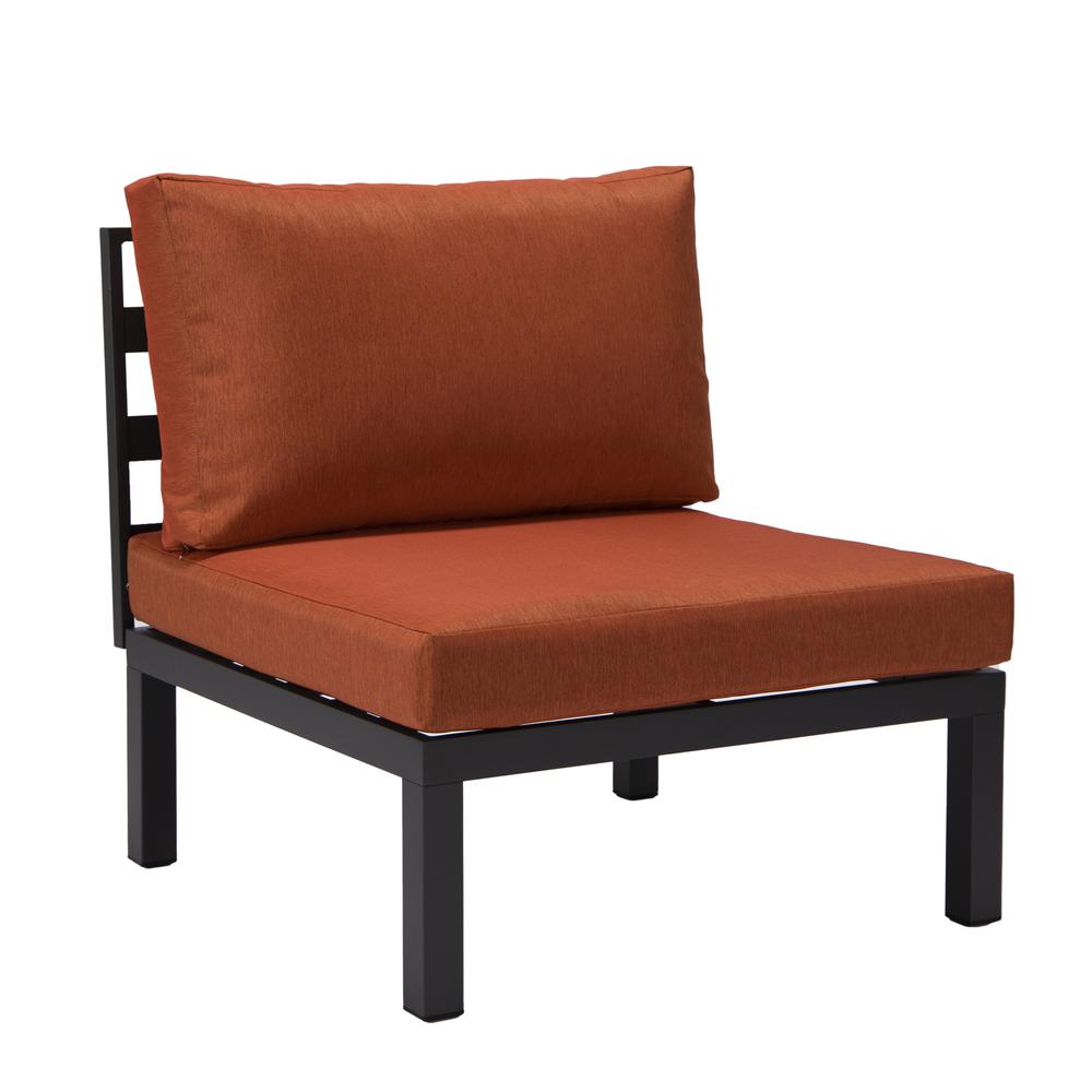 LeisureMod Hamilton 7-Piece Aluminum Patio Conversation Set With Coffee Table And Cushions Orange. Picture 6