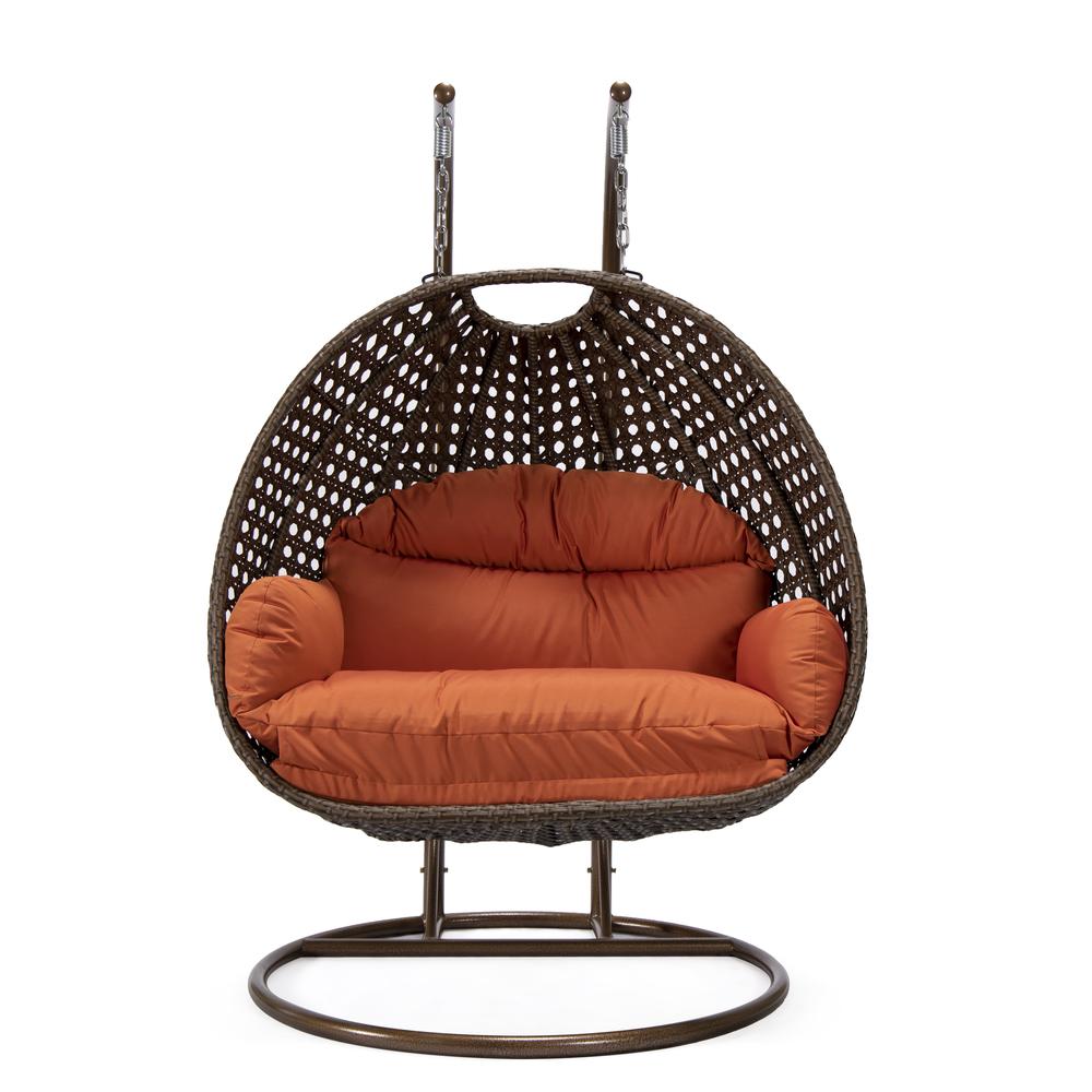 LeisureMod Wicker Hanging 2 person Egg Swing Chair , Orange. Picture 2