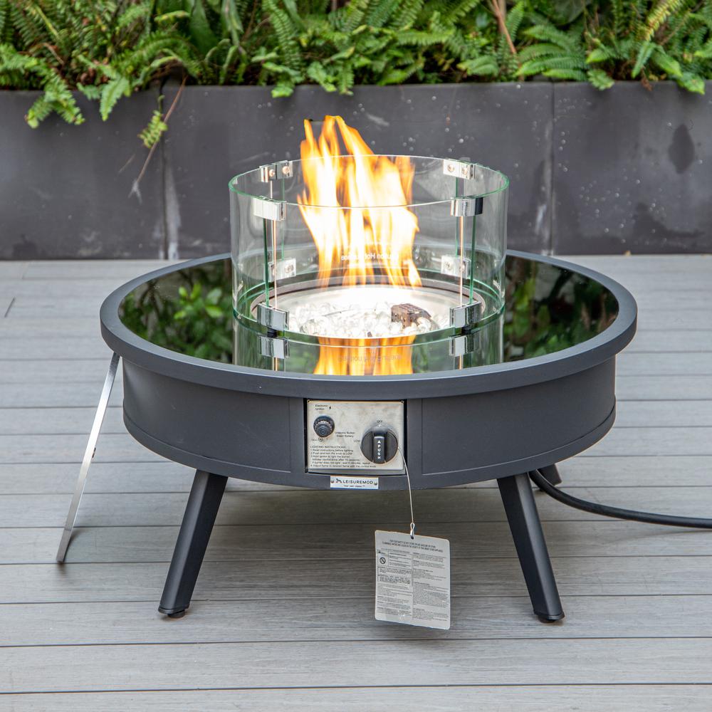 Walbrooke Outdoor Patio Aluminum Round Fire Pit Side Table with Lid. Picture 15