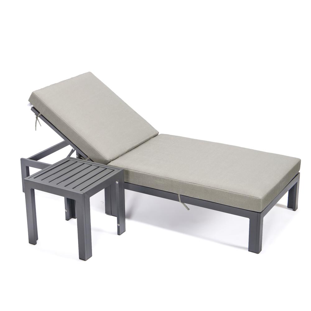 Chelsea Modern Outdoor Chaise Lounge Chair With Side Table & Cushions. Picture 7