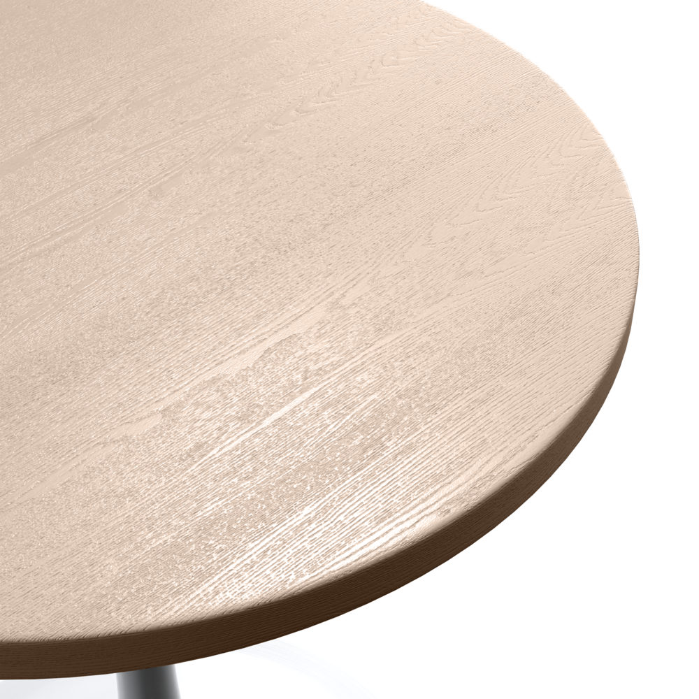 Verve 27 Round Dining Table, White Base with Light Natural Wood MDF Top. Picture 6