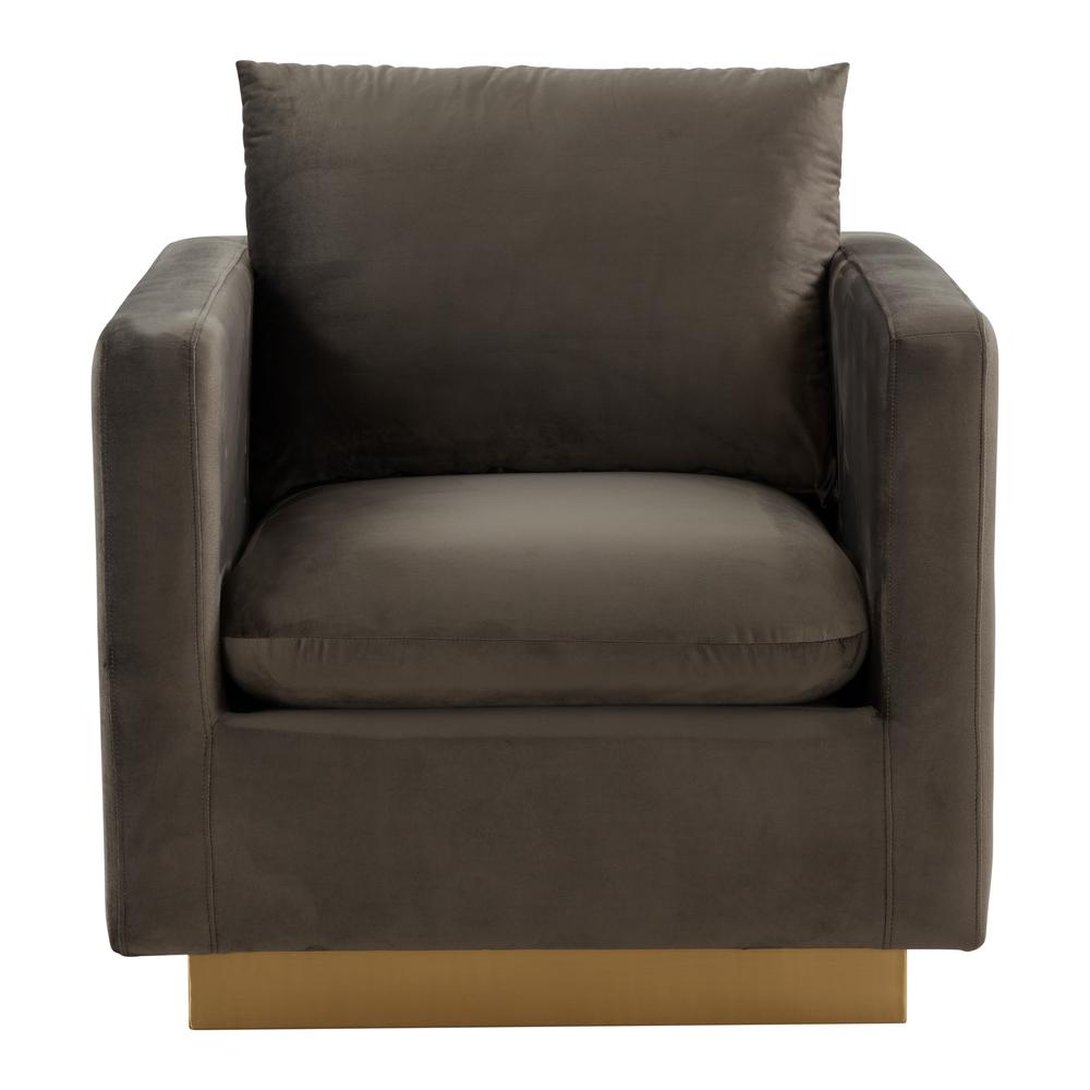 LeisureMod Nervo Velvet Accent Armchair With Gold Frame, Dark Grey. Picture 1