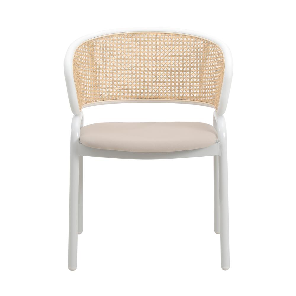 Dining Chair with White Powder Coated Steel Legs and Wicker Back, Set of 4. Picture 3