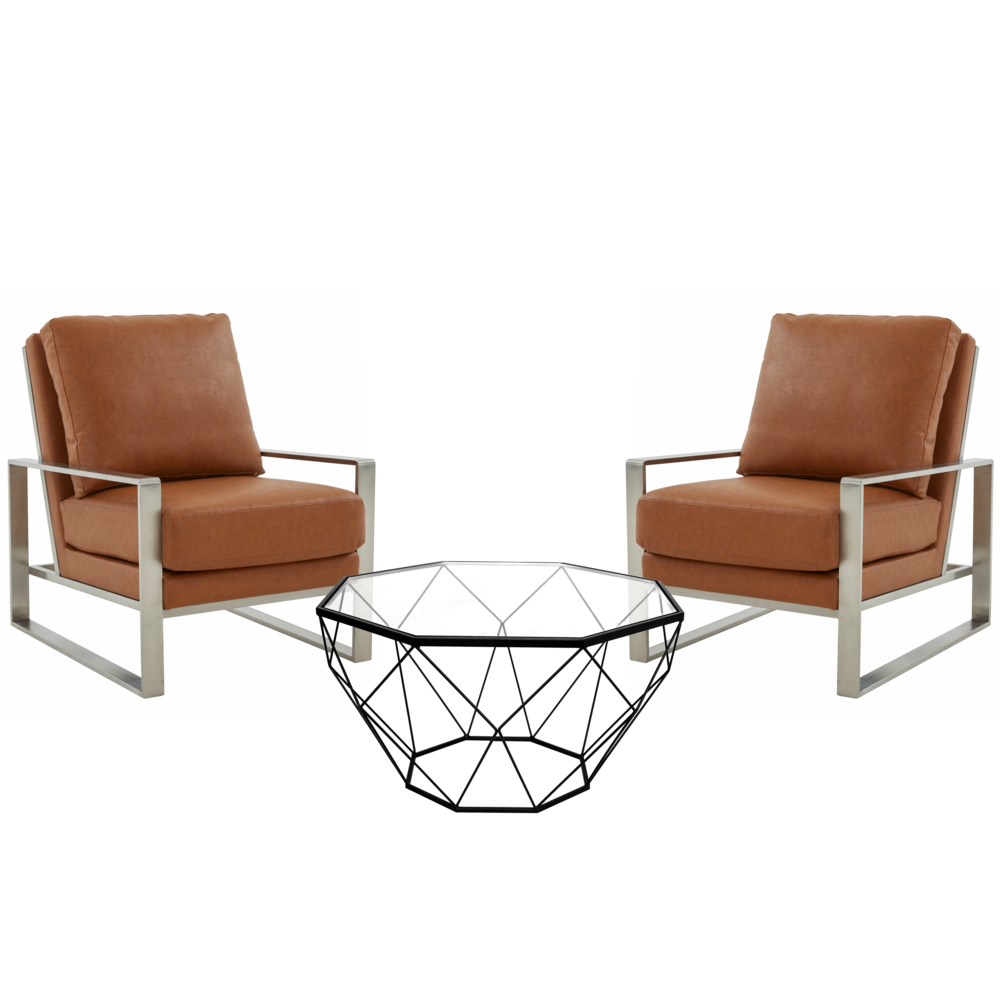 Leather Armchair with Silver Frame and Large Octagon Coffee Table. Picture 1