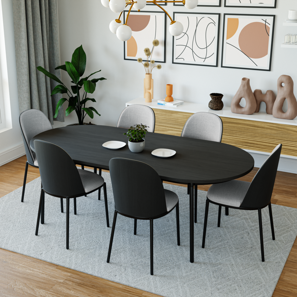 71" Oval Dining Table with MDF Top and Black Steel Legs. Picture 9